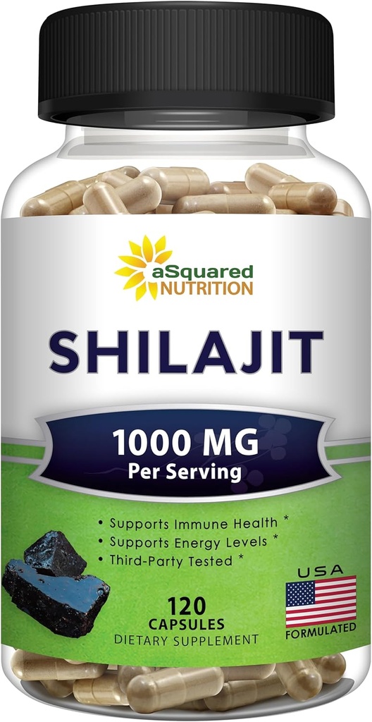 aSquared Nutrition Shilajit 1000mg - 120 Capsules - Supplément d'extrait de chilajit pur et pilules complexes en poudre - Naturel Humic & Fulvic Acid & Trace Minerals - Alternative à la résine et aux gouttes