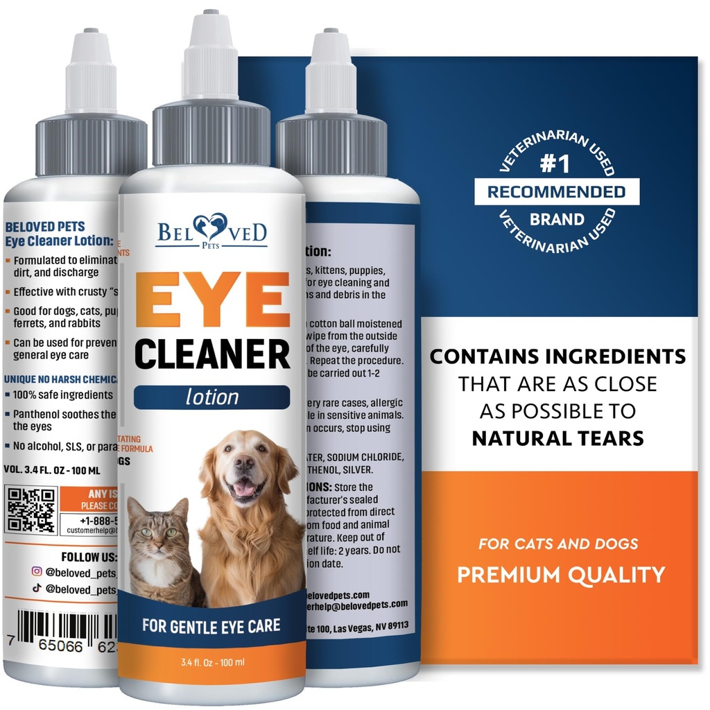 Tous les animaux de compagnie Lavage des yeux gouttes pour soulager les yeux roses, allergies Symptômes, infections et runny, yeux secs - Traitement sans douleur aide à prévenir les abrasions, les irritations et la conjonctivite