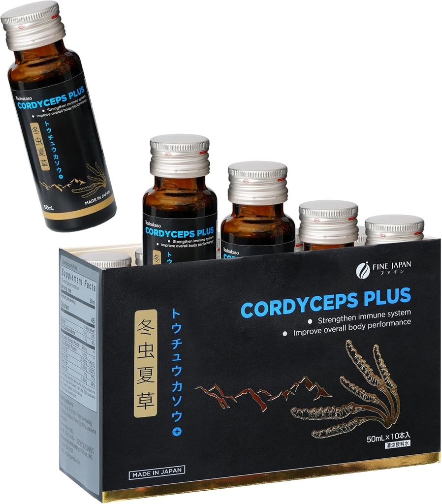 FINE JAPON Cordyceps Plus: Extrait de champignons Cordyceps premium et mélange de macadamia - gouttes intelligentes Champignons Adaptogènes, Supplément de champignons organiques pour l'énergie et l'immunité, Cordyceps liquides (paquet de 10)