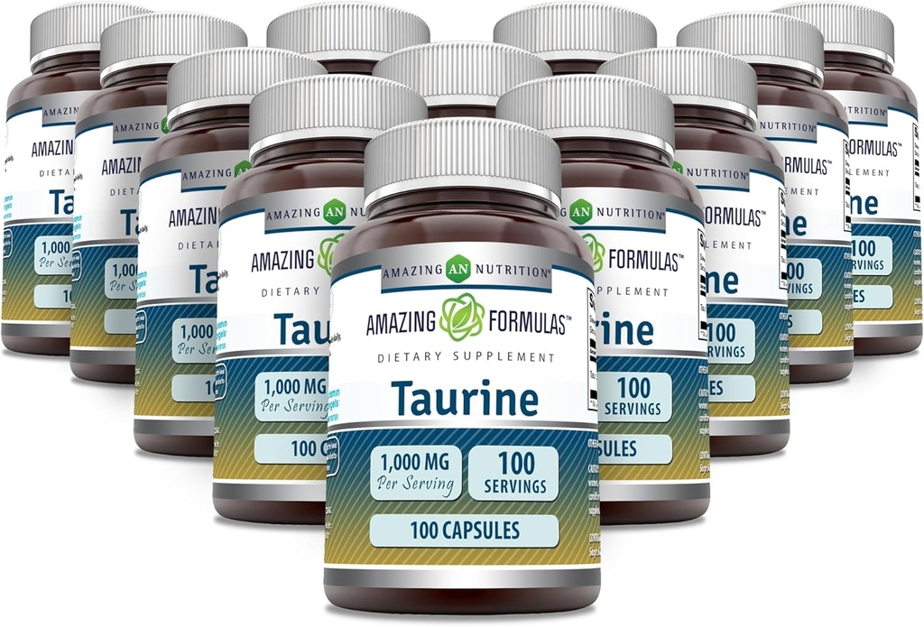 Formules étonnantes Taurine 1000mg Capsules Amino Acid Supplement (non-OGM) Sans gluten (100 Count)