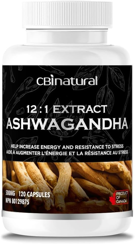 CBInatural Ashwagandha 12:1 Extrait 500mg (6000 mg équivalent) – Énergie, Vitalité et Hommes Wellness Support – 120 Capsules de végétalien, alimentation de 4 mois