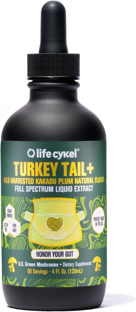 Life Cykel - Turkey Tail Mushroom Liquid Extract with Kakadu Plum - Immune Support & Digestive Health Prebiotic Supplement - Vegan, non-OGM et sans gluten - 4 Fl Oz