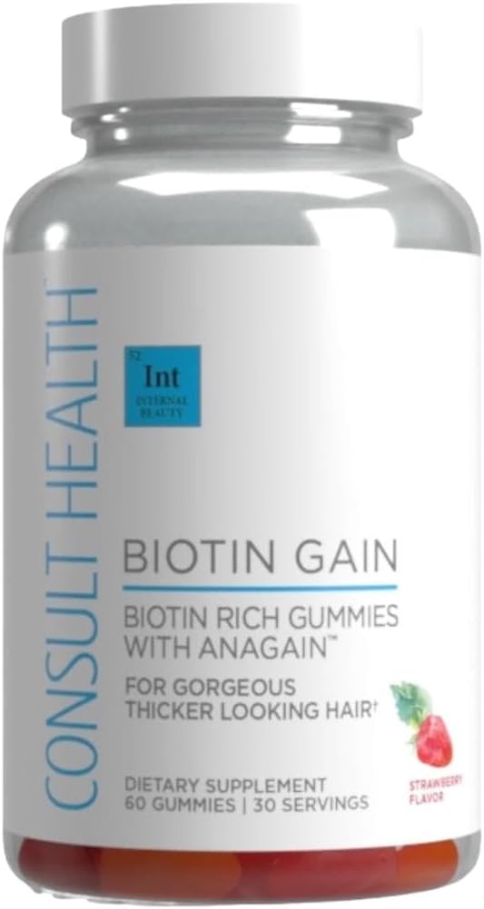 Consultez Santé BIOTIN GAIN Gummies avec ANAGAIN - Réduire la perte de cheveux - testé cliniquement - 10 000 mcg Biotin Vitamine B7 pour soutenir la croissance des cheveux, la peau et les ongles sains pour les femmes et les hommes - 60 Compte