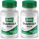 Soulagement de la diarrhée BHI Remède naturel à action rapide pour la diarrhée légère - 8 actifs homéopathiques apaisants aident à calmer l'estomac Ache, gaz et crampes pour les femmes et les hommes - 100 comprimés (paquet de 2)