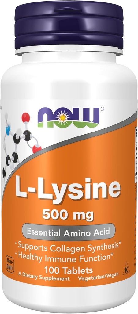 NOW Foods Supplements, L-Lysine (L-Lysine Hydrochloride) 500 mg, Amino Acid, 100 Count(Pack of 1)
