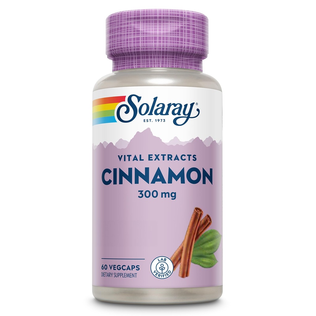 SOLARAY Extrait de cannelle 300mg - Suppléments de cannelle pour l'équilibre - Support à base de plantes avec des flavonoïdes de 24mg - Verifié en laboratoire, sans gluten, garantie de 60 jours - 60 portions, 60 VegCaps