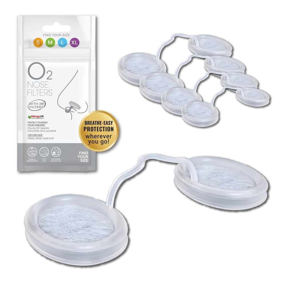 O2 Nose Filters with 3M Filtration - Nasal Screens for Allergies, Dust & Smoke - Drug-Free & Latex-Free Nose Filters - Invisible Allergy Protection (Trial Pack 4 Sizes)