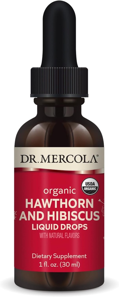 Dr. Mercola Organic Hawthorn et Hibiscus gouttes liquides suppléments alimentaires, 30 portions (30 gouttes), non OGM, sans gluten, sans soja, bio USDA