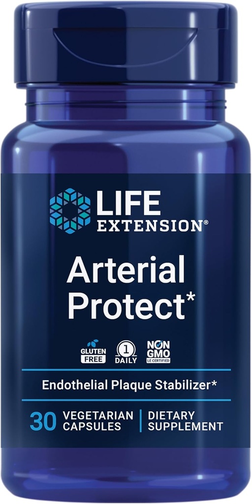 Life Extension Arterial Protect - Supplément de pression artérielle pour la santé cardiaque - avec gotu kola et Pycnogenol Extraits d'écorce de pin Maritime séchés - Sans gluten, sans OGM, végétarien - 30 capsules