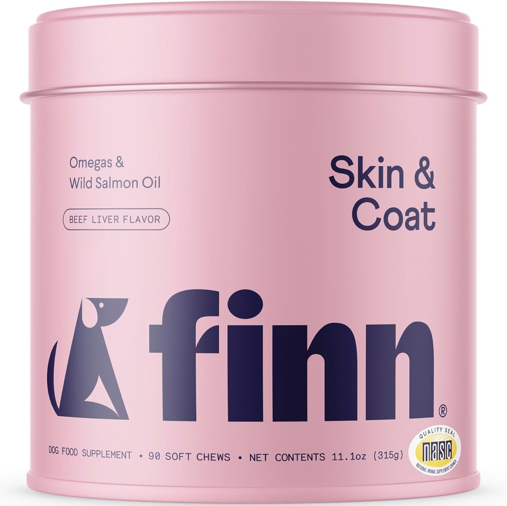 Finn Skin & Coat Salmon Oil Supplement for Dogs (L'huile de saumon de la peau et de la fourrure finlandaise pour chiens) soutient l'huile de poisson de saumon sauvage de l'Alaska, Omega-3, EPA & DHA, Biotin et Zinc.