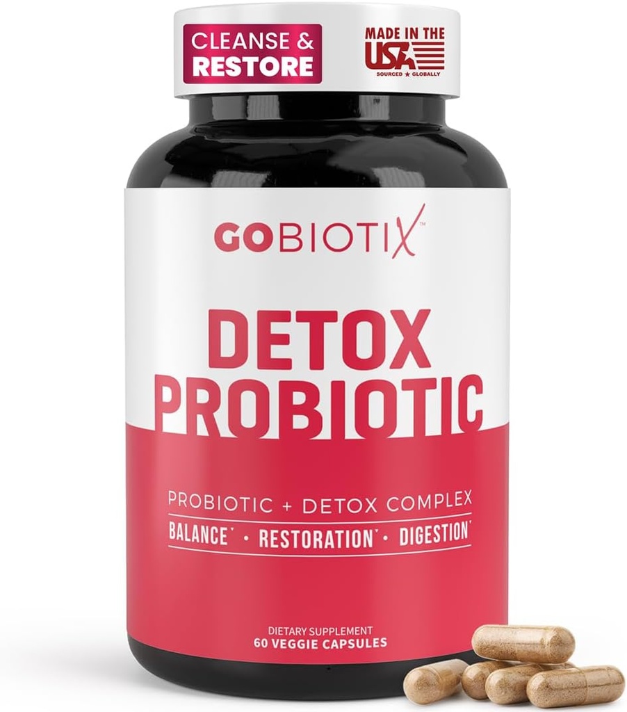 GOBIOTIX Detox Probiotic Supplément pour la santé digestive - Thistle de lait, racine de curcuma et de dandelion, enzymes pour la santé de Gut - 50 Million CFU - 60 Capsules