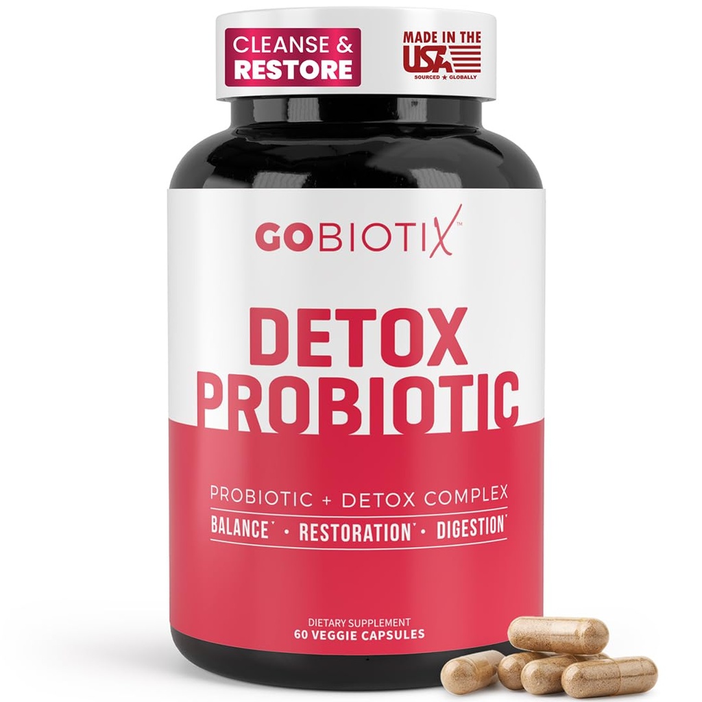 GOBIOTIX Detox Probiotic Supplément pour la santé digestive - Thistle de lait, racine de curcuma et de dandelion, enzymes pour la santé de Gut - 50 Million CFU - 60 Capsules