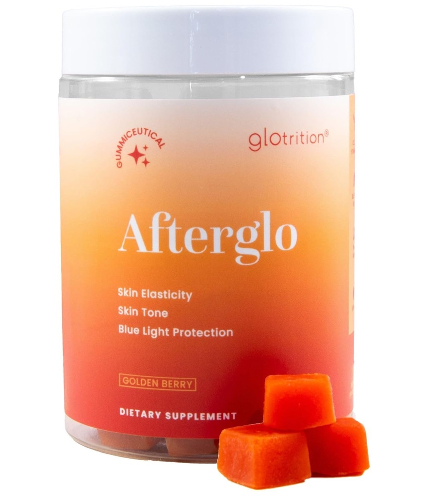 Glotrition Afterglo Gummies - Supplément beauté avec vitamine A, vitamine C et vitamine E pour la peau radiante - Lisse la peau et augmente l'élasticité de la peau - 60 Gummies