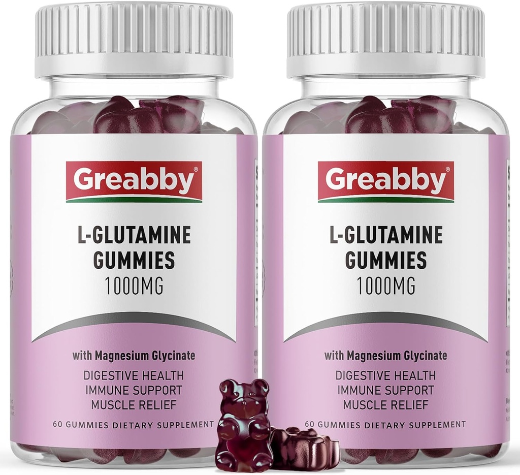 L Glutamine 1000mg Glumies - Relief musculaire et soutien immunitaire, supplément acide amino avec glycinate de magnésium, végétalien et non-OGM, sans gluten (compte 120)