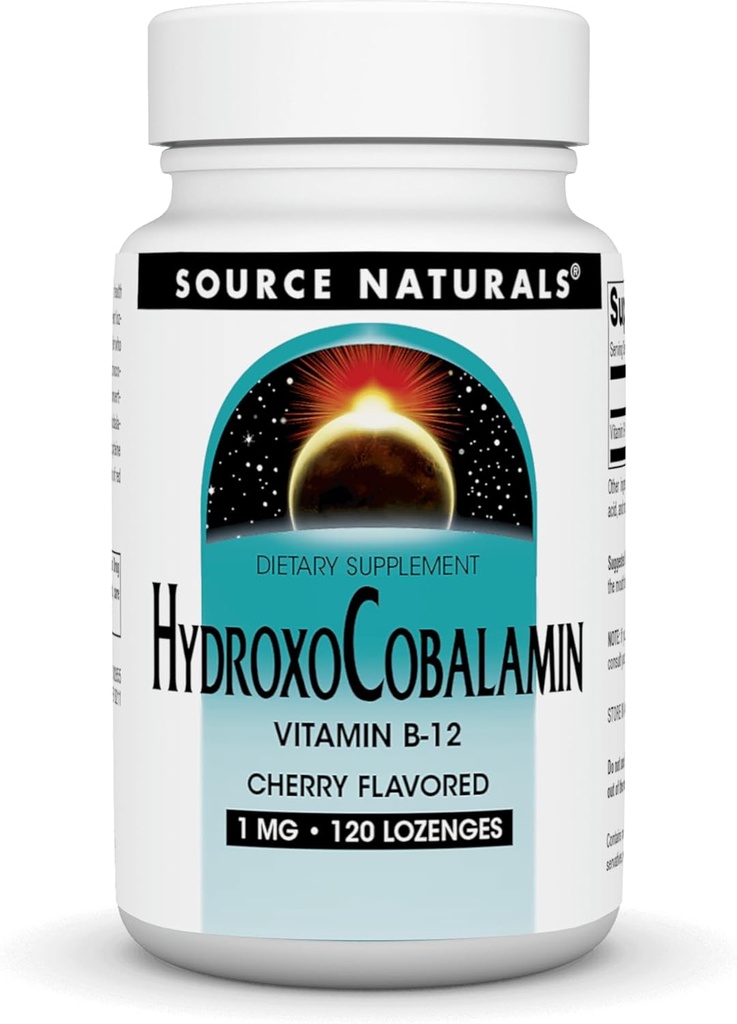 Source Naturelles HydroxoCobalamine, Vitamine B-12, 1 mg - 120 Lozanges aromatisées aux cerises