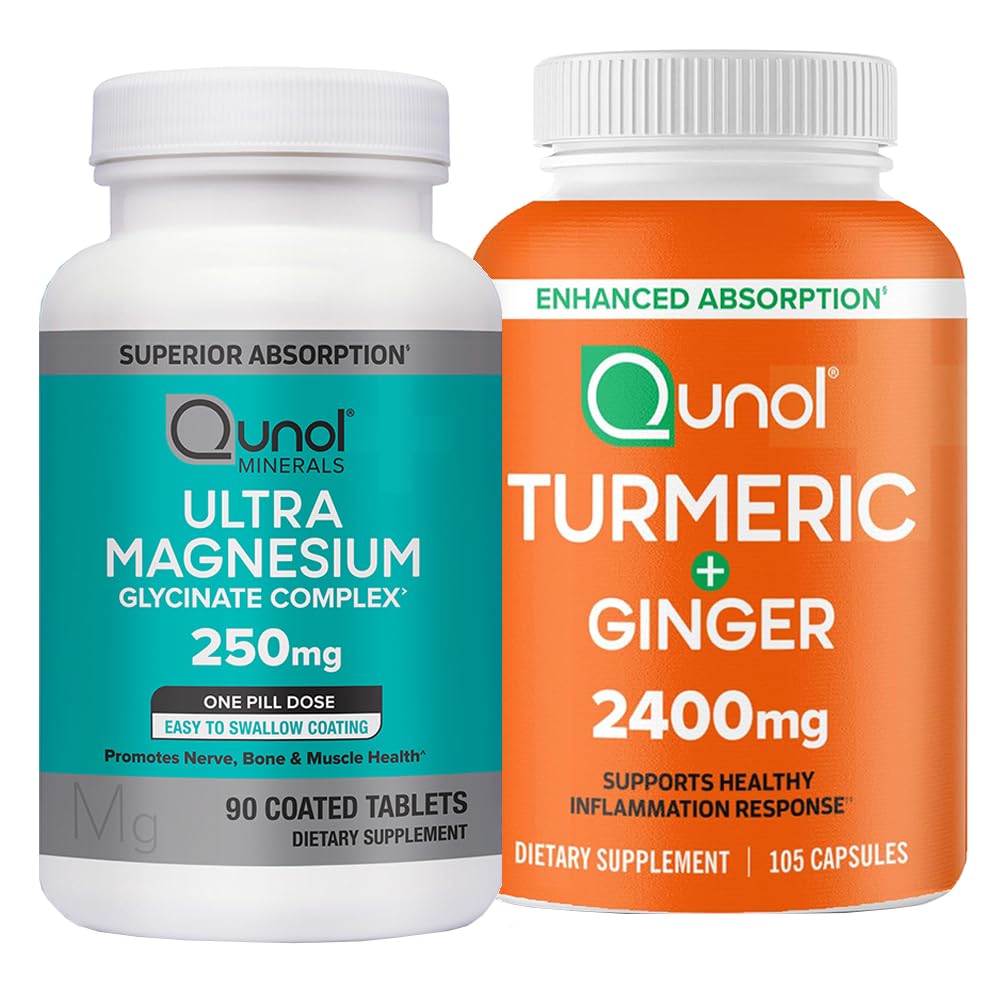 Magnésium et curcuma: Complexe de Glycinate de Magnésium, 250mg, 90 Capsules et Curcumine de Turcuma, 2400mg, 105 Capsules
