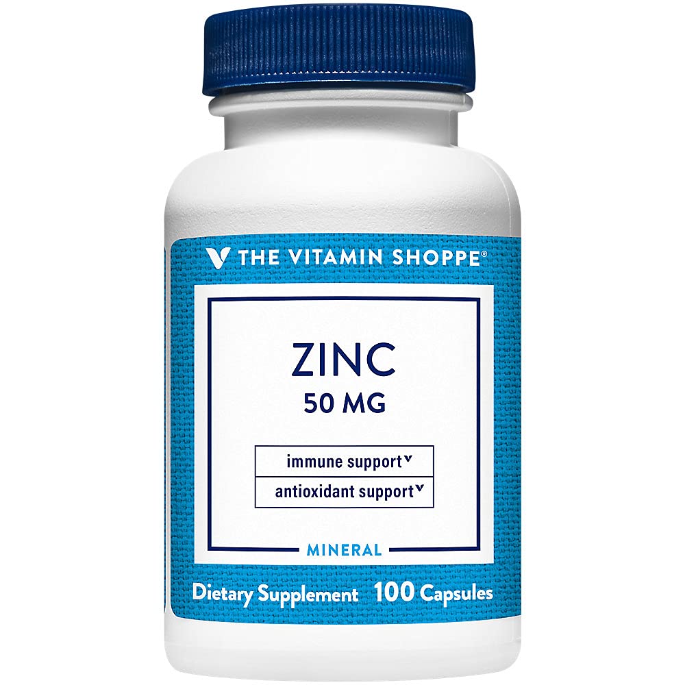 The Vitamine Shoppe Zinc 50MG - Soutien immunitaire, santé de la peau et protection des antioxydants, minéral essentiel (100 capsules)