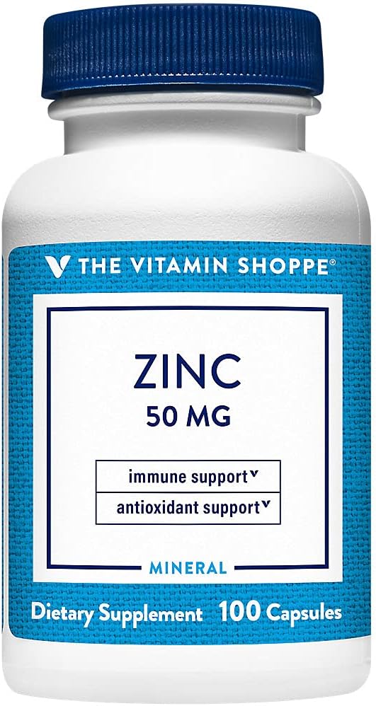Zinc 50mg - soutient la santé de la fonction immunitaire et de la santé des yeux, supplément antioxydant très absorbant - portion quotidienne, sans gluten et sans lait (100 capsules) par la boutique de vitamines