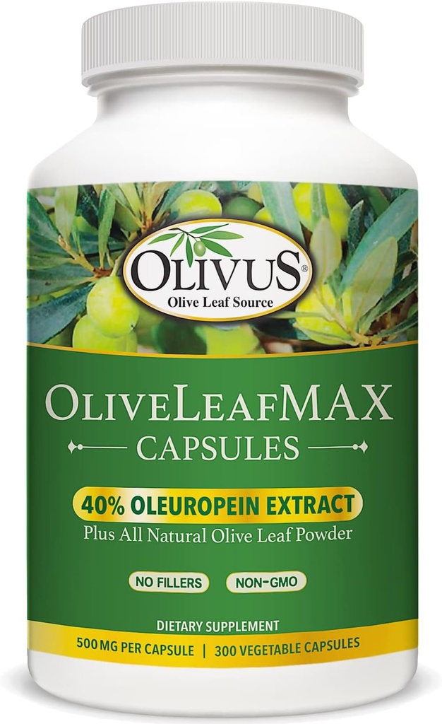 Extrait de feuille d'olive OliveLeafMAX (40% Oleuroepin) + poudre de feuille d'olive biologique + pas de remplissage + 300 capsules végétariennes + provenant d'Espagne et fabriqué aux États-Unis à l'installation des BPF