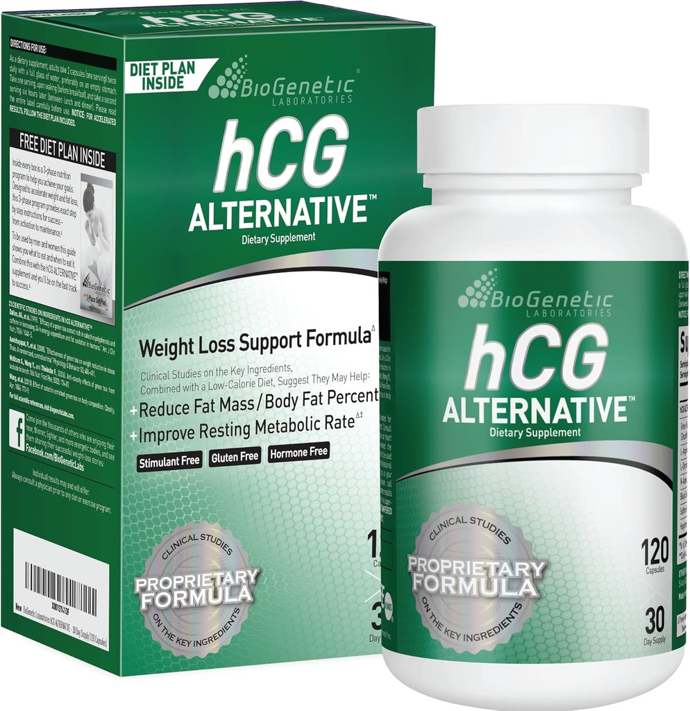 Laboratoires BioGenetic hCG Alternative - Pilules de perte de poids et brûleur de graisse pour les hommes et les femmes - Boosts Metabolism soutient des régimes alimentaires sains - Formule alternative - 30 jours d'approvisionnement (120 capsules par bouteille)