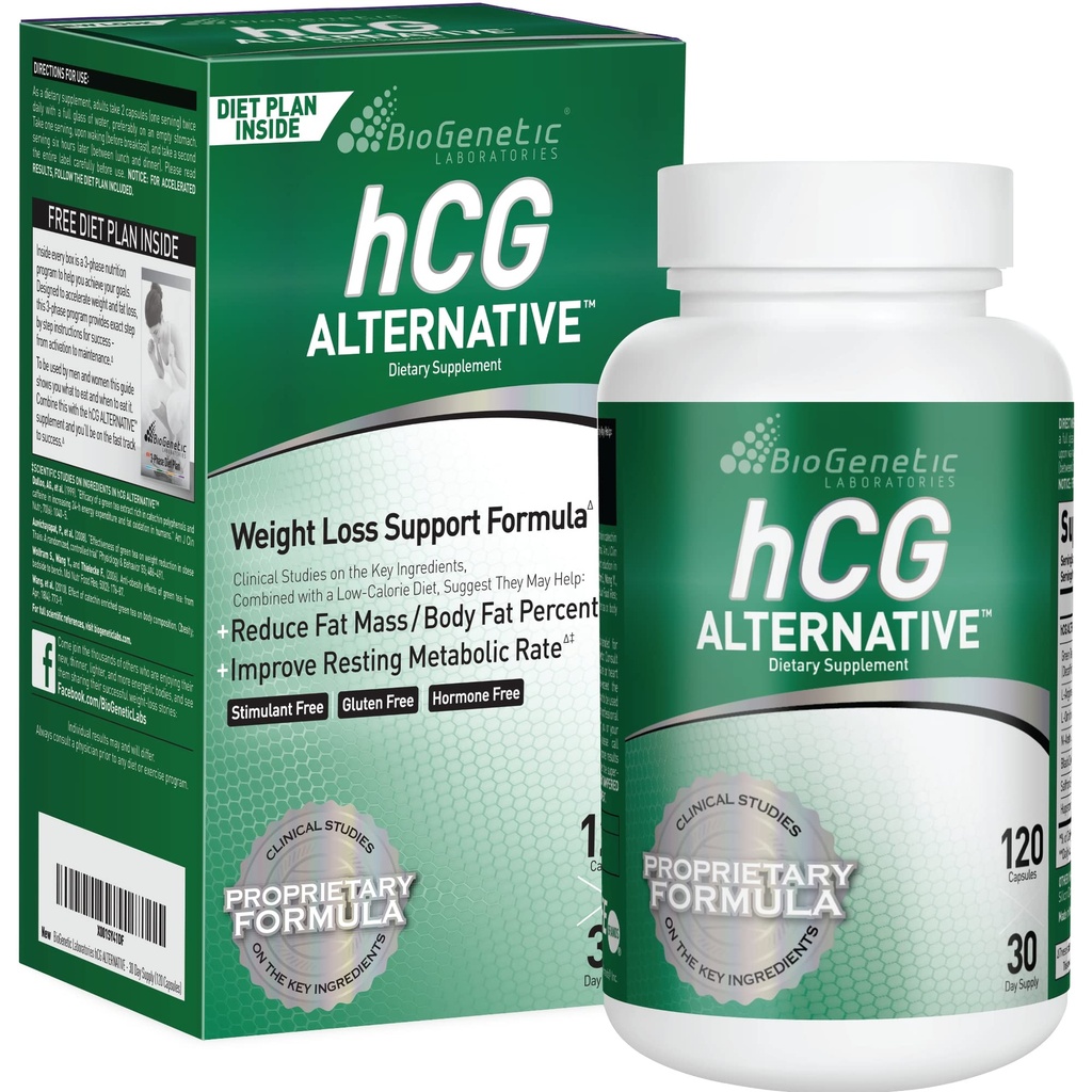 Laboratoires BioGenetic hCG Alternative - Pilules de perte de poids et brûleur de graisse pour les hommes et les femmes - Boosts Metabolism soutient des régimes alimentaires sains - Formule alternative - 30 jours d'approvisionnement (120 capsules par bouteille)