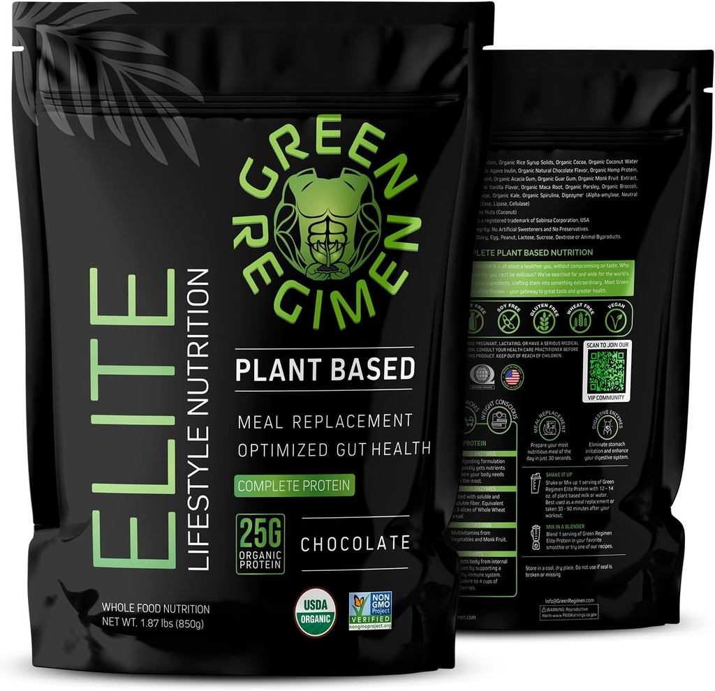 Poudre de protéines à base de plantes Green Regen Elite - 25g Protéines complètes de chanvre et de pois, substitut de repas Shake végétalien à haute teneur en protéines, non OGM, sans gluten, sans lait - (chocolat - 1 mois d'approvisionnement)