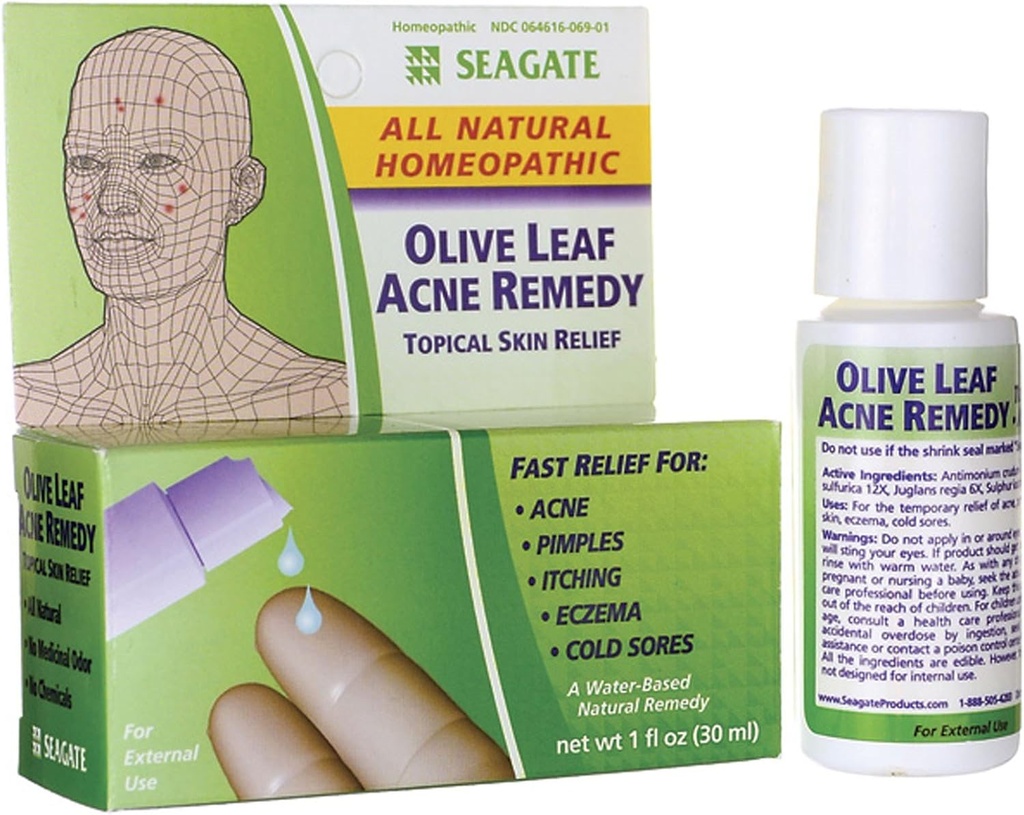 Produits Seagate homéopathiques Olive Leaf Natural Acne Remedy (paquet de 1) 1 Once