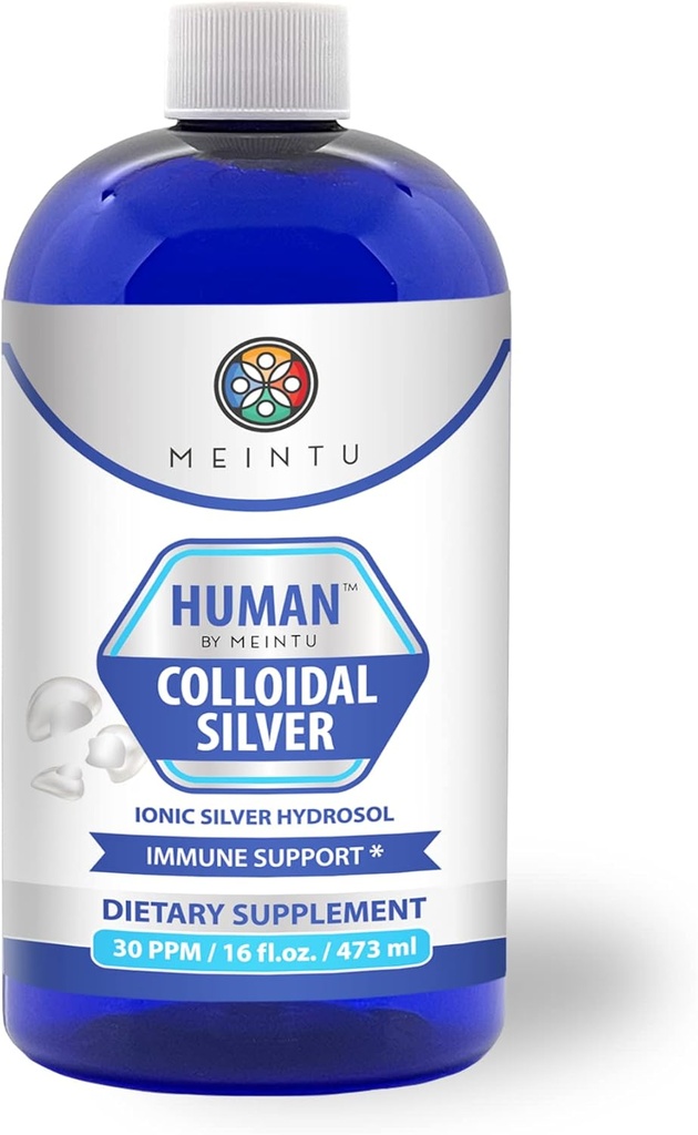 HumanTM by MEINTU Ultra-Pure Colloidal Silver for Natural Immmune Support* - 16oz - Supplément Ionique à l'hydrosol en argent, sans danger pour les adultes, les enfants et les animaux de compagnie