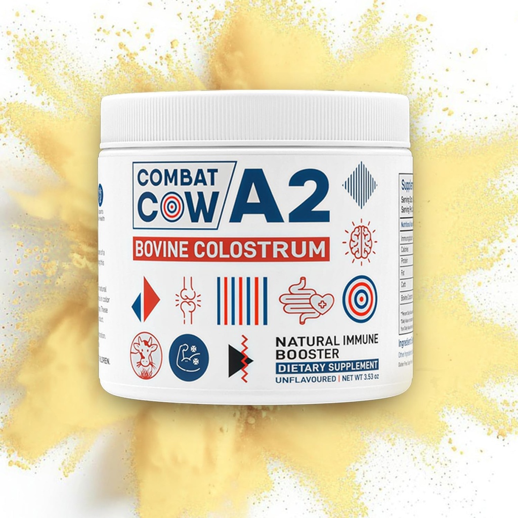 A2 Bovin Colostrum pour Gut Health, Bloating, Non-OGM, Grass Fed, premières 6 heures Colostrum poudre, soutien immunitaire, récupération musculaire, puissance cognitive accrue, non aromatisé, 50 portions