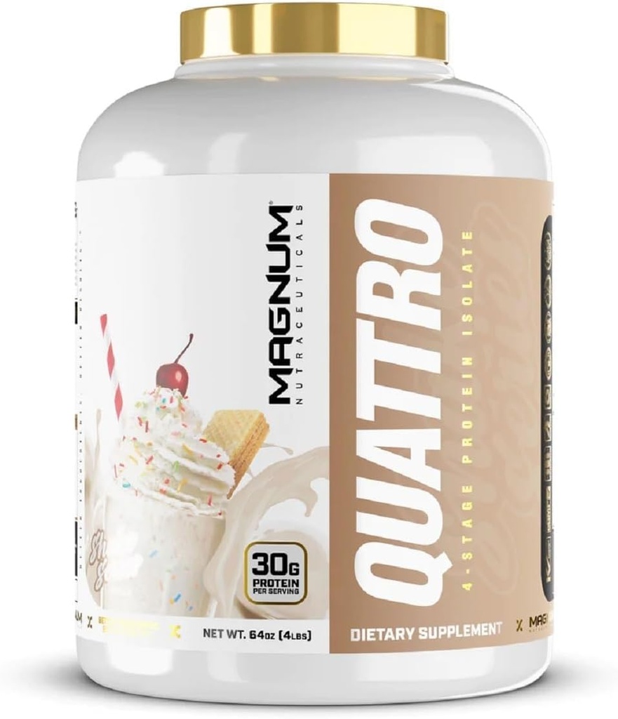 Magnum Nutraceuticals Quattro Shake Series Poudre de protéines, Vanille 4,5lb – Mélange isolat de protéines premium pour la croissance et la récupération musculaires