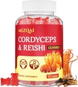 Gummies de champignons, Cordyceps Reishi Supplément de champignons Gummies pour adultes avec extrait de thé vert, Suppléments Cerveau pour mémoire et focus, énergie, performance sportive*, repos - 60 comtes