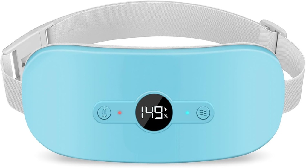 NOWWISH Plaque de chauffage pour les crampes d'époque soulagement de la douleur, portable sans fil électrique plaque de chauffage menstruelle rechargeable avec 6 niveaux de chaleur et 6 modes de massage, Cadeaux de Noël pour les femmes filles adolescentes, Bleu