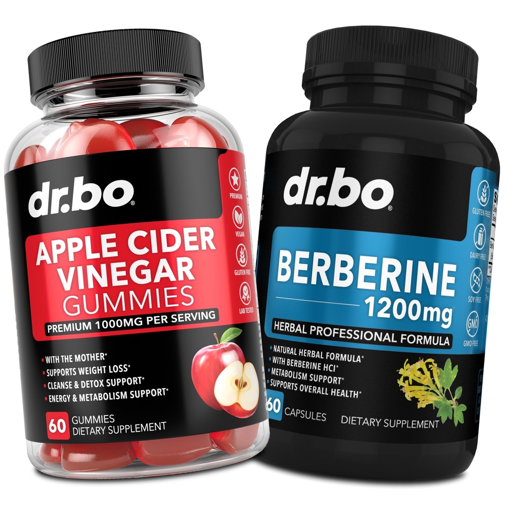 DR. BO ACV Gommies & Berberine Supplément Capsules - 1000MG Gommies de vinaigre de cidre de pomme et Berberine HCL 1200mg Pills pour la digestion, la santé de Gut et le métabolisme
