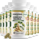 GreeNatr Ginko Biloba & Panax Supplément Ginseng - Supplément Cerveau Ginseng Rouge pour Mémoire et Focus - Ginkgo Biloba Suppléments pour une bonne vision, système immunitaire et amélioration du flux sanguin - 12 bouteilles