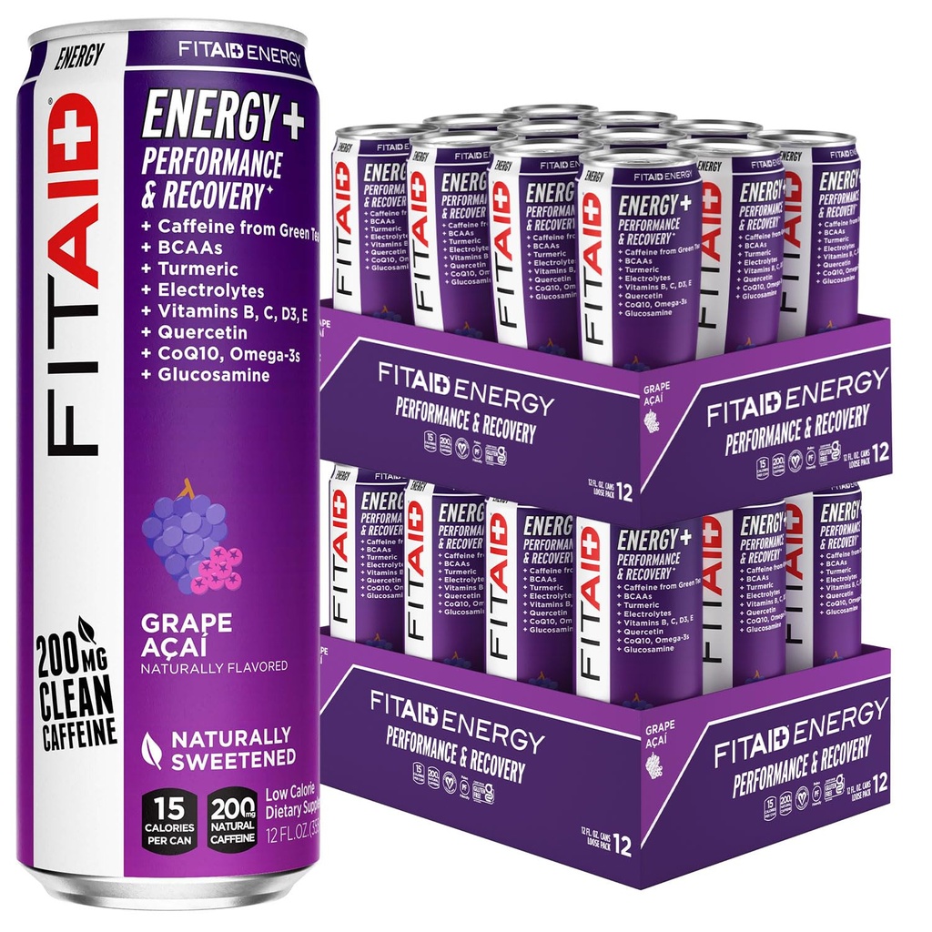 AÇAI, 200mg Caféine naturelle, Keto, performance pré-entraînement: BCAAs, Quercetin, Electrolytes, Oméga-3s, 15 Calories, Paléo, Vegan & sans gluten, 12-oz (paquet de 24)
