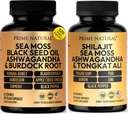 PRIME NATURAL Iris Sea Moss Black Seed Oil Shilajit Ashwagandha - 2 Bottles - Vegan Capsules