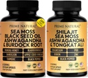 PRIME NATUREL Iris Sea Moss Huile de graines noires Shilajit Ashwagandha - 2 bouteilles - Capsules végétaliennes
