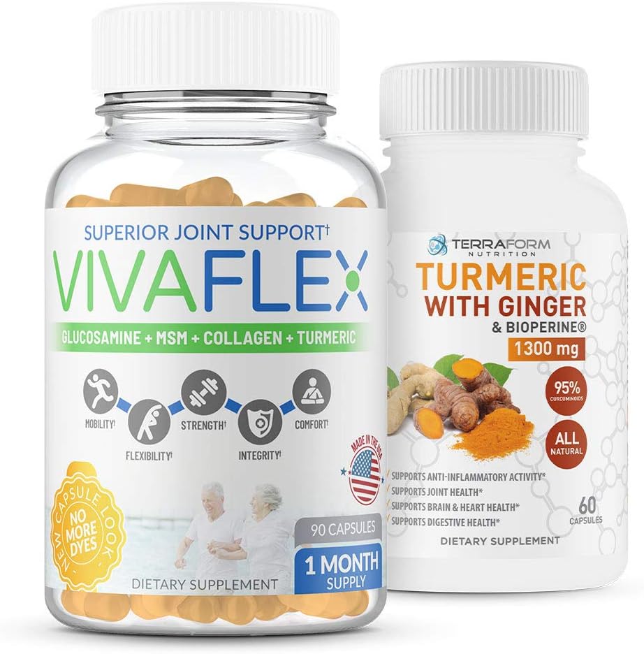 Terraform Nutrition Joint Relief Combo Pack – Vivaflex Plus Curcumin Turmeric avec Ginger – Meilleurs suppléments pour le soulagement des articulations et des genoux – 1 mois d'approvisionnement