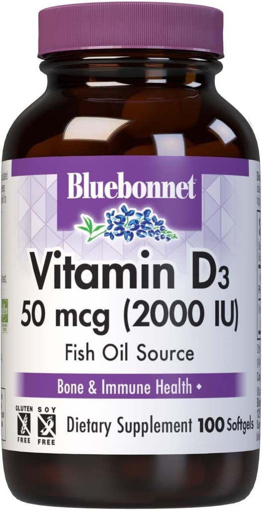 Bluebonnet Vitamine D3 2000 UI Capsules végétales, 100 Nombre (paquet de 1)