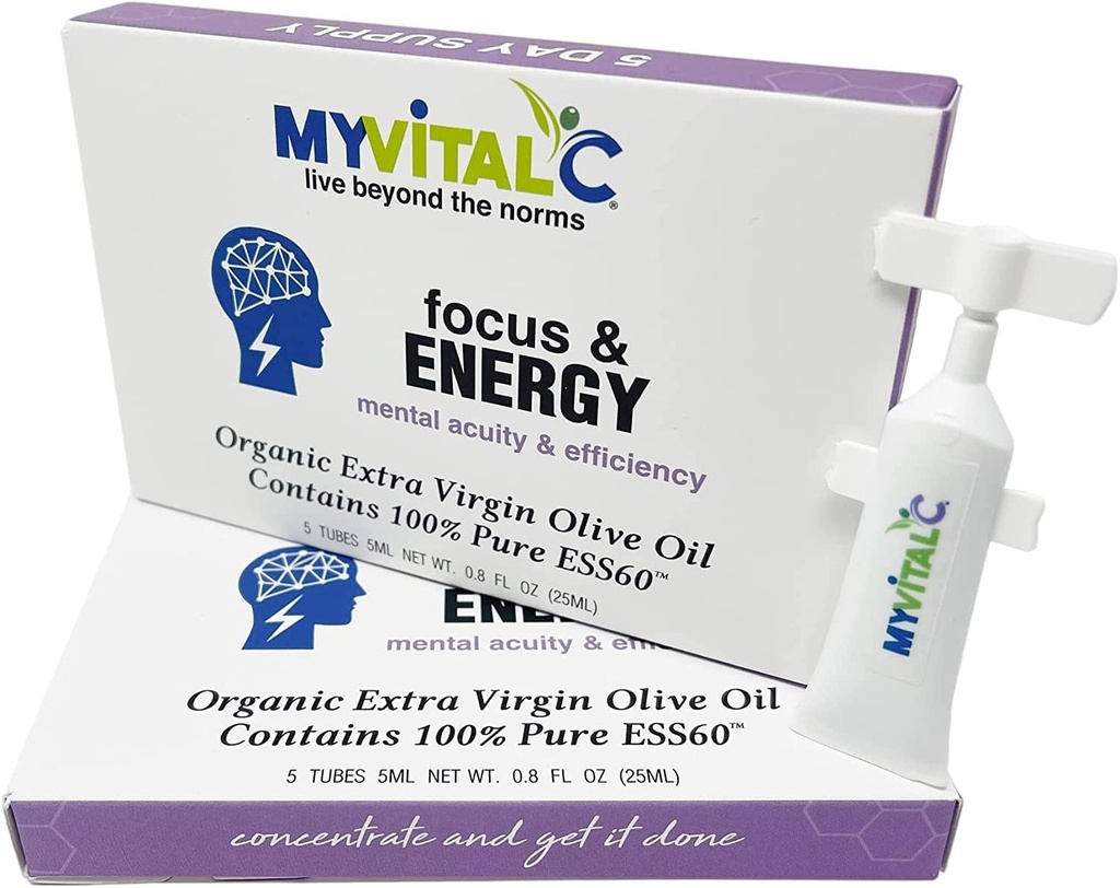 MyVitalC Focus & Energy Supplement - Pure ESS60 en huile d'olive extra vierge biologique - 30 jours d'approvisionnement 150 ML - Pack de 6