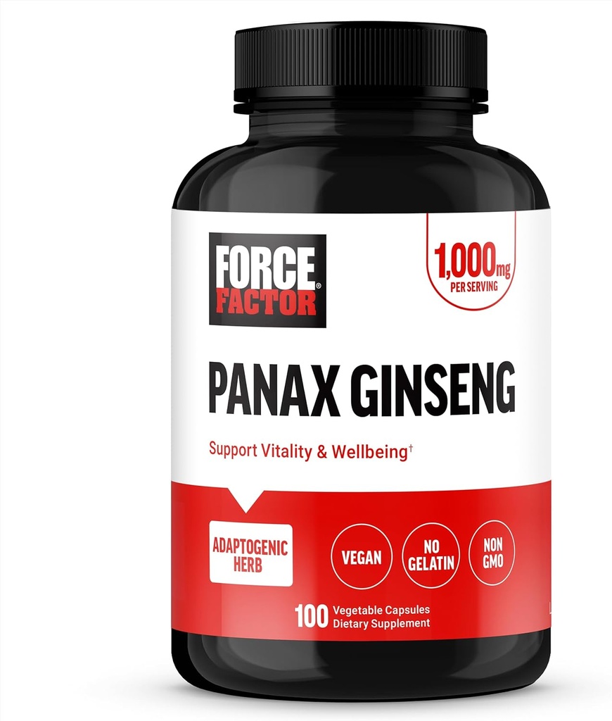 FACTEUR DE FORCE Panax Ginseng supplément Adaptogène coréen Ginseng pour soutenir l'énergie, la clarté et le bien-être, non-OGM, végan-friendly, qualité premium, 100 capsules