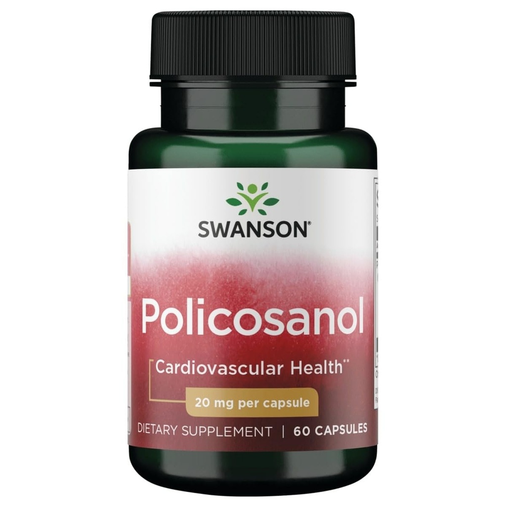 Swanson Policosanol - Le supplément aide à soutenir la santé cardiovasculaire - Toute la formule naturelle aide la bonne santé cardiovasculaire et la fonction - aide à maintenir des niveaux de cholestérol sains (60 capsules, 20mg chacune)