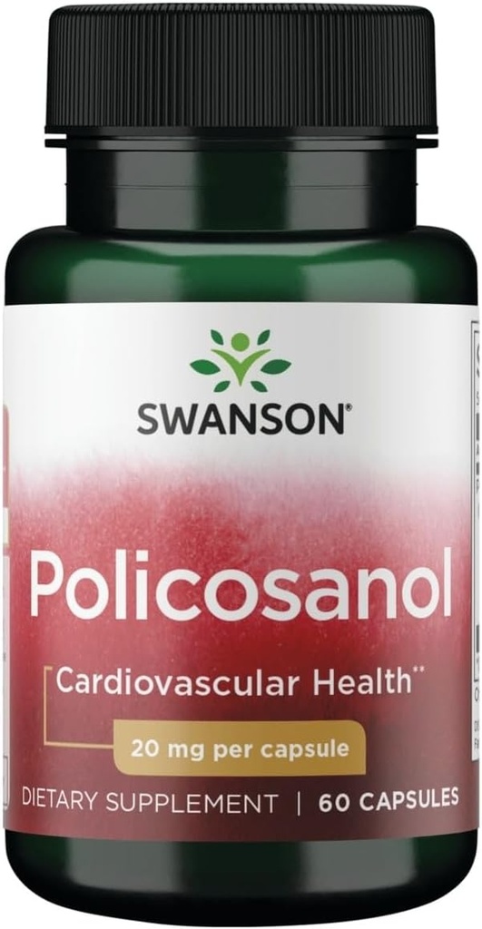 Swanson Policosanol - Supplement Helps Support Cardiovascular Health - All Natural Formula Aids Good Heart Health & Function - Helps Maintain Healthy Cholesterol Levels (60 Capsules, 20mg Each)