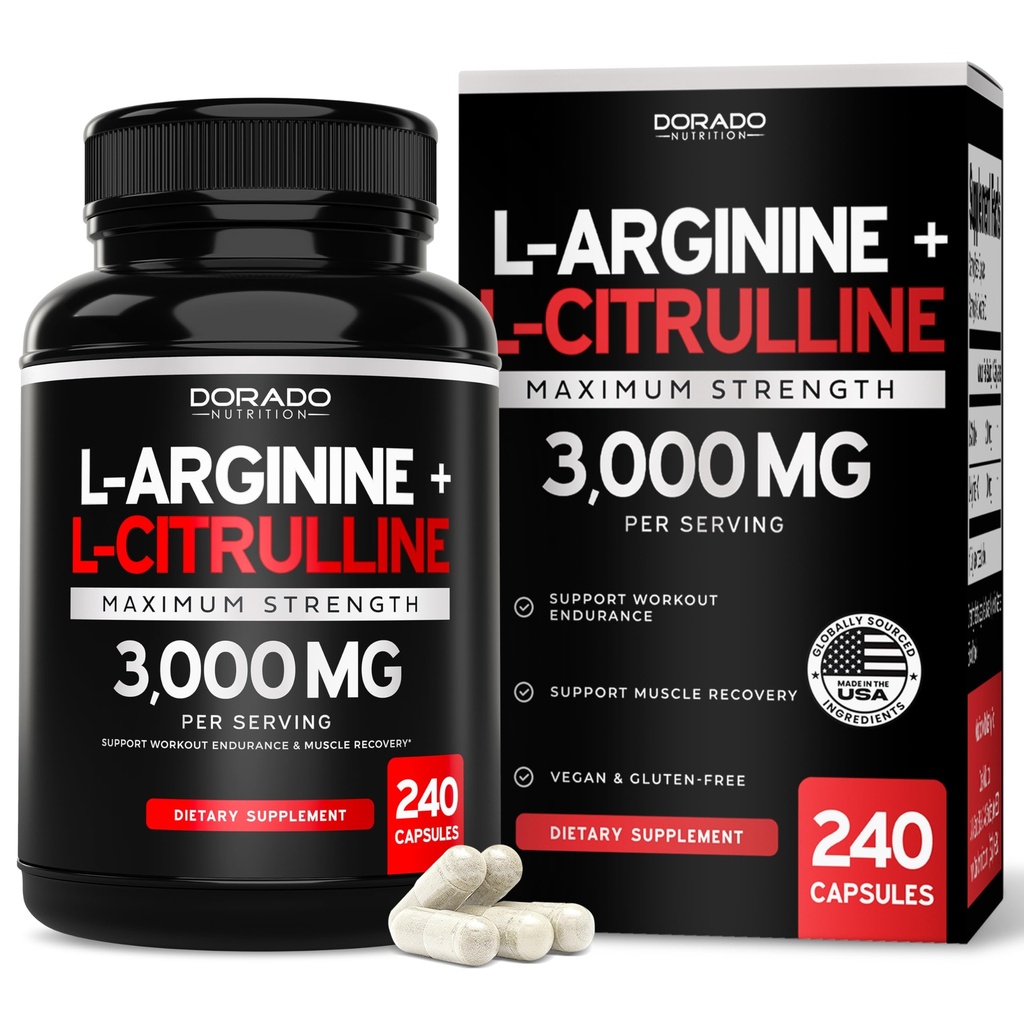 L Arginine L Supplément Citrulline 3000mg (240 Capsules) Pilules à oxyde nitrique pour hommes - Stamine, Endurance, Performance pour entraînements - NO Suppléments pour hommes - Sans gluten, sans OGM, Capsules Vegan