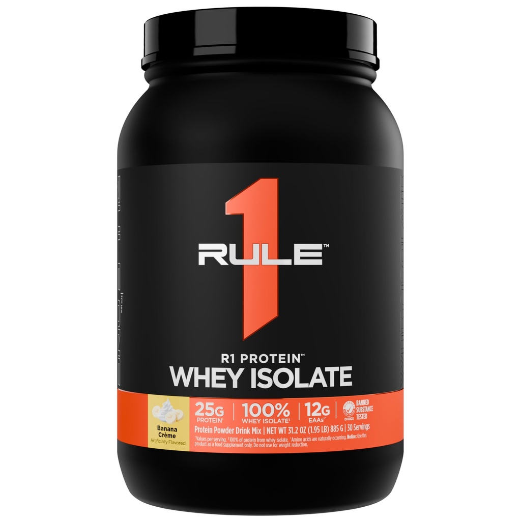 Rule 1 Proteins R1 Protein Whey Isolate - with 25g Protein & 6g BCAA Exclusively from Isolated & Hydrolyzed Sources for Workout Recovery (2 Pounds, Banana Creme)