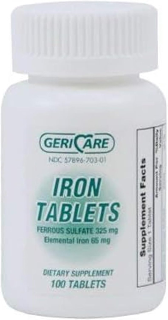 Geri Care 57896-0703-01 Sulfate ferreux vert 325mg (paquet de 100)