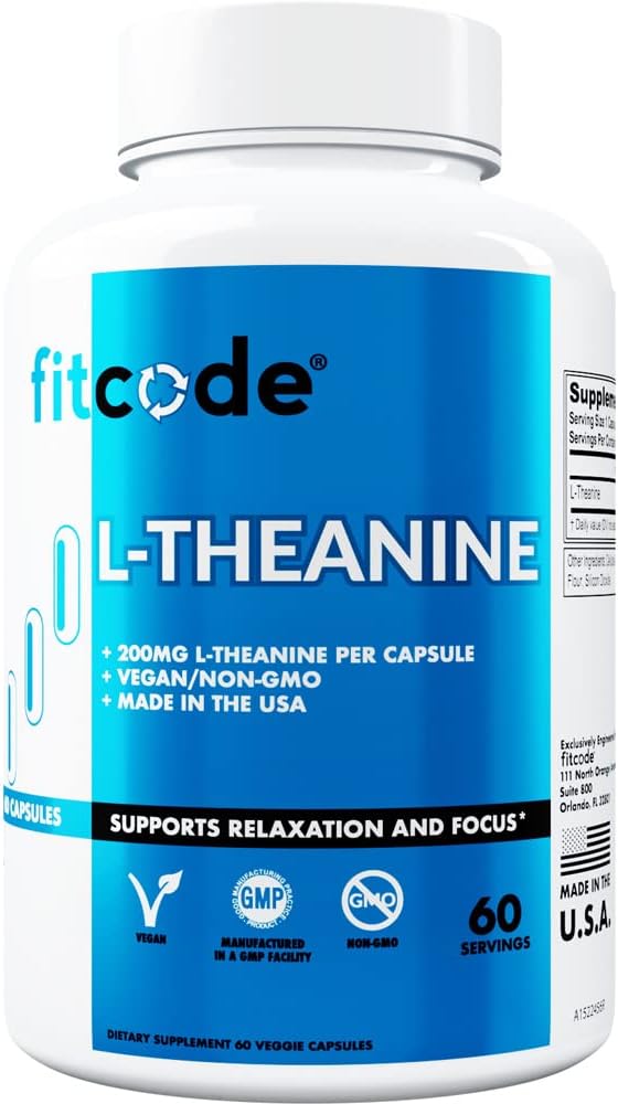 fitcode L Theanine 200mg Capsules pour Focus et Relaxation L-theanine 200mg Supplément Nootropic pour Attention Énergie et Focus - Soutien d'humeur diurne et Supplément Nootropic Focus