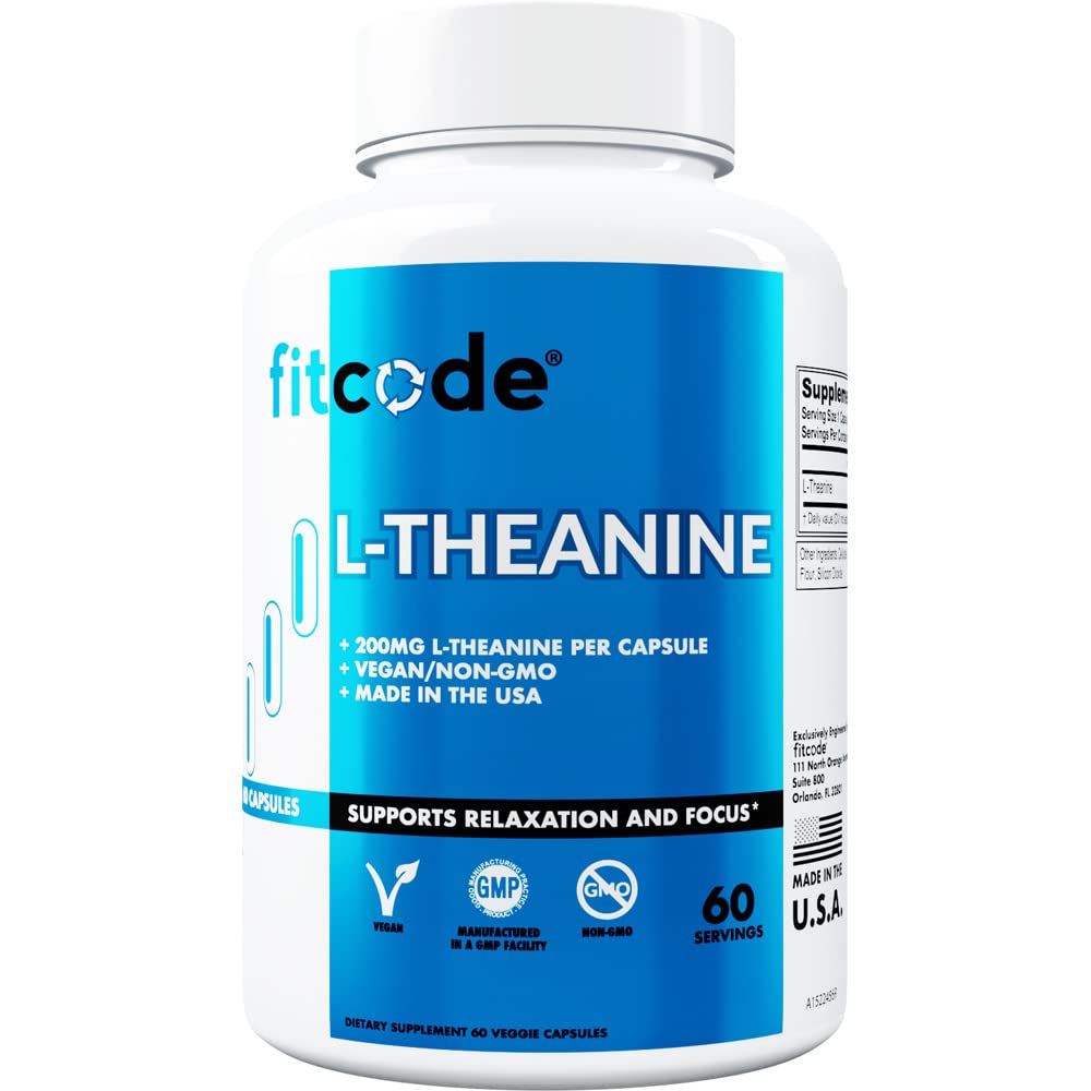 fitcode L Theanine 200mg Capsules pour Focus et Relaxation L-theanine 200mg Supplément Nootropic pour Attention Énergie et Focus - Soutien d'humeur diurne et Supplément Nootropic Focus