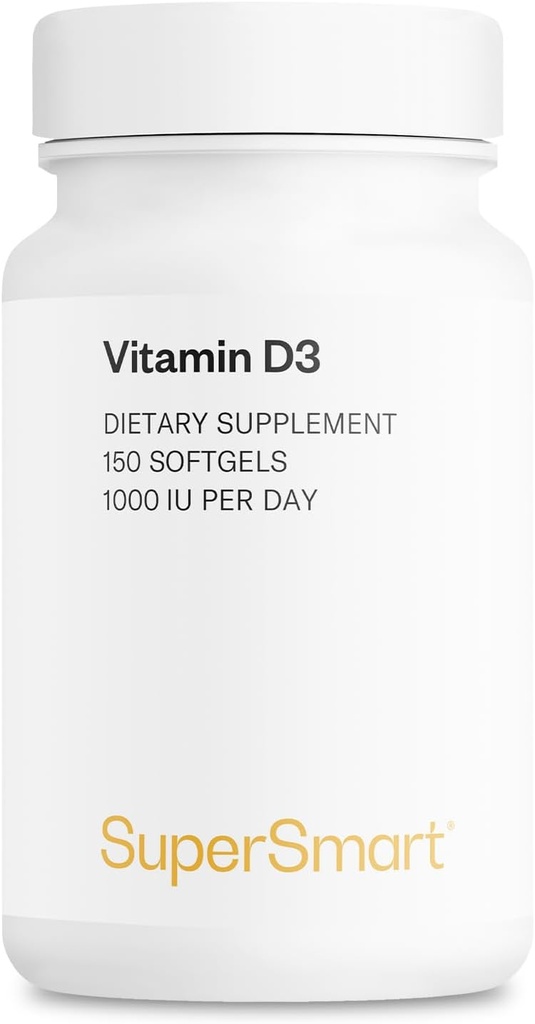 SUPERSMART - Vitamine D3 1000 UI par jour - Vitamines pour renforcer les os - Protecteur de cellules - Sans OGM et sans gluten - 150 softgels