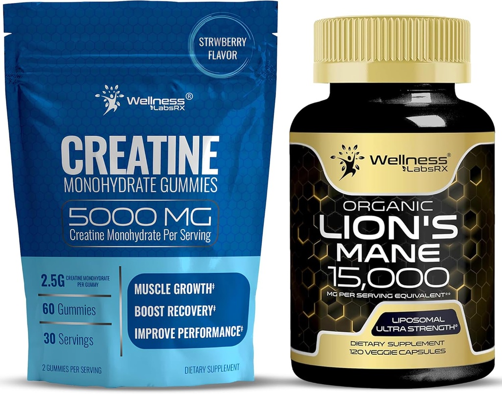 WELLNESS LABSRX Lions Lamane Supplément Capsules - Creatine Gommies 5000mg